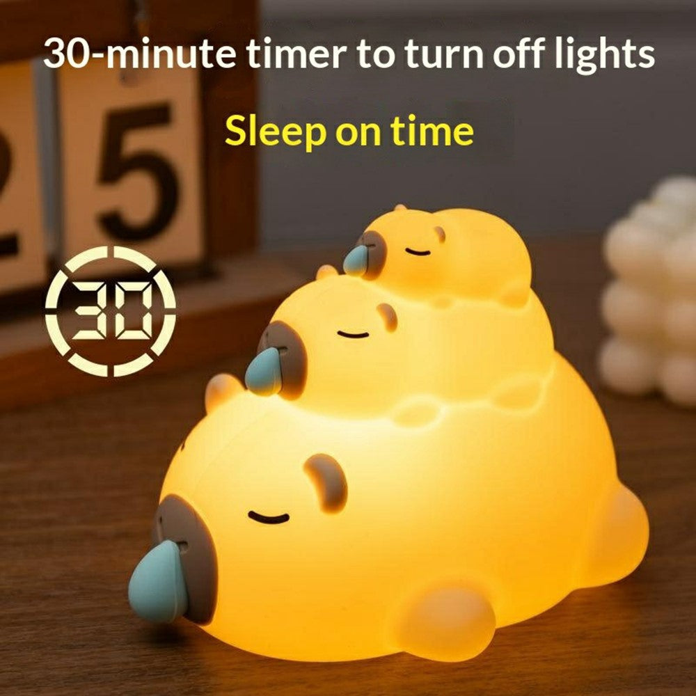 PP-D05 Remote Control RGB Cartoon Animal-Shaped Night Light Silicone Touch Control 3-Brightness Levels 1200mAh Pat Lamp for Bedroom Desktop