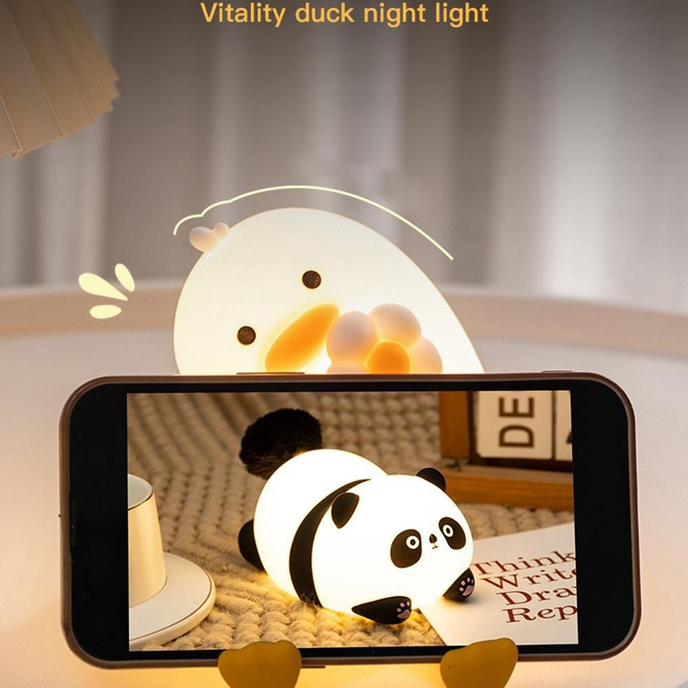 PP-D03 Cartoon Duck-Shaped Night Light Silicone 3-Brightness Levels Timer Touch Night Lamp for Bedroom