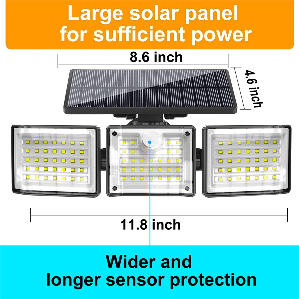 YY-20993 Solar Powered 3-Head 99 LED Security Light PIR Motion Sensor IP65 Waterproof Wall Lamp for Yard Garden Garage