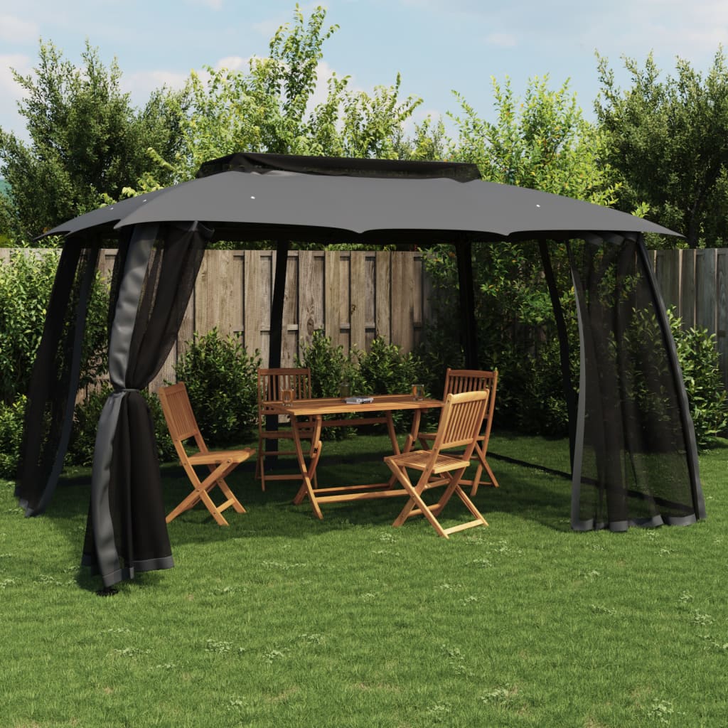 Pavillon Mit Doppeldach & Netzwänden 3,93X2,93 M Stahl