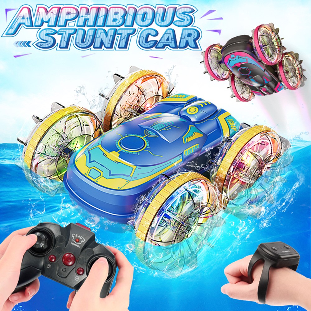 JC04P 2.4G Remote Control 4WD Amphibious Stunt Car Toy Gift with LED Lights, Dual Controller (CE / CPC / ASTM / EN71 Certified)