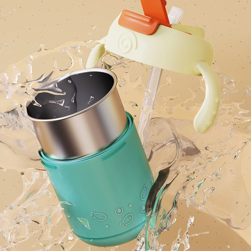 JIAYI BABY Scale Design Kids Learning Drinking Cup Stainless Steel+PP Drinking Bottle with Silicone Straw (BPA-Free, No FDA Certified)