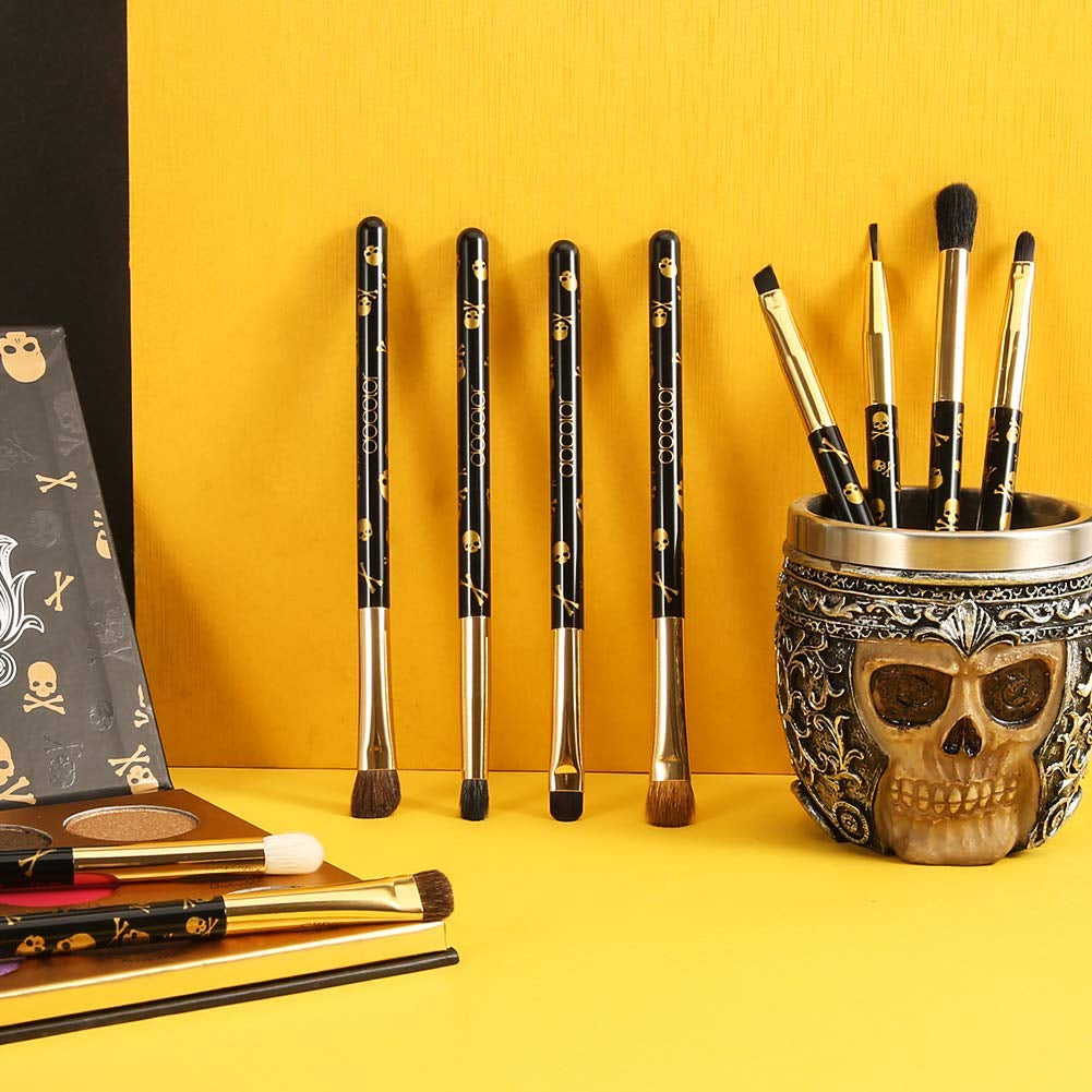Docolor Gothic Lidschatten Pinselset 10 Stück Totenkopf-Druck Augen Make up Pinsel Augenpinsel Set Für Lidschatten Augenbraue Eyeliner Blending