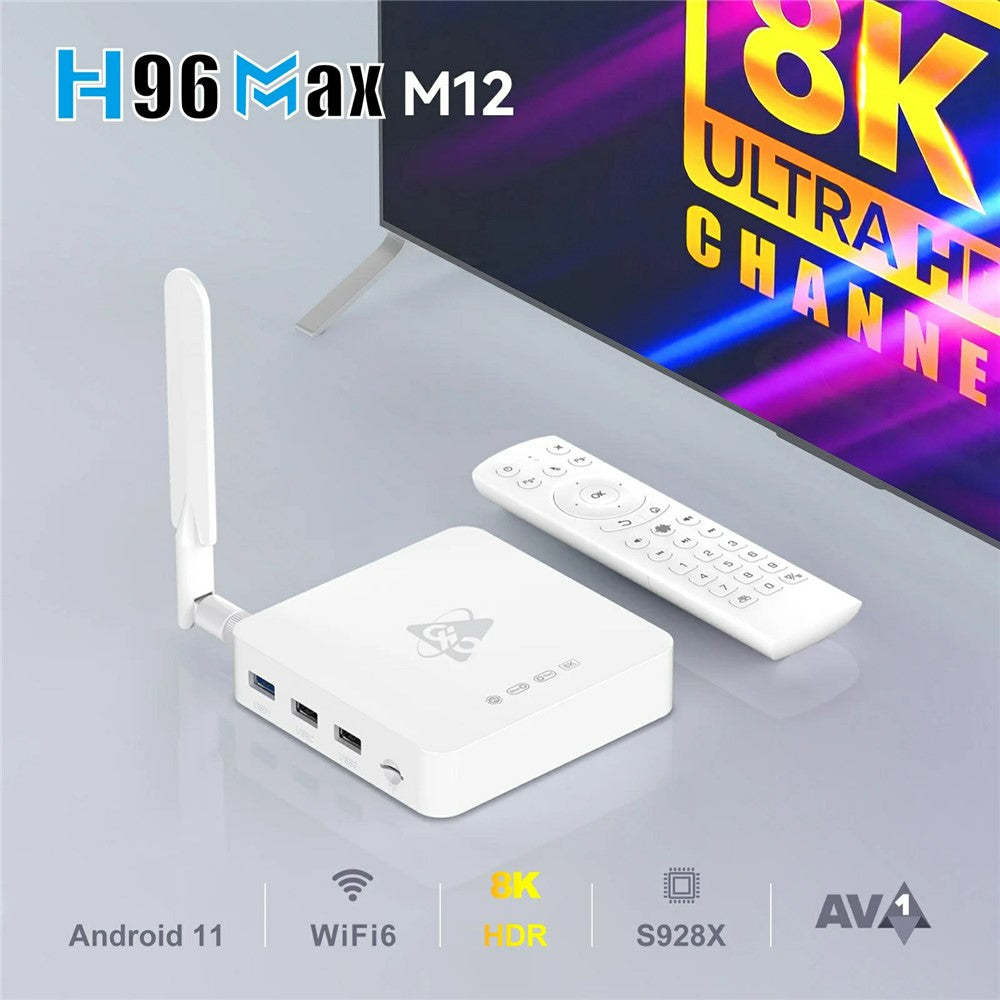 H96 Max M12 8K Ultra HD Android TV Box 8GB RAM 128GB ROM WiFi6 BT5.4 Media Player