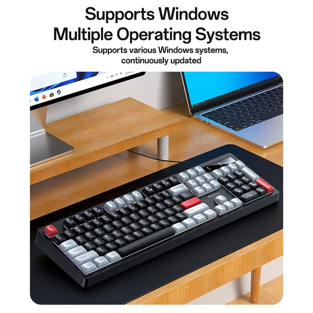 YESIDO KB44 104 Keys Wired Keyboard with RGB Backlight Low Noise Mechanical Keyboard, English + Arabic Version