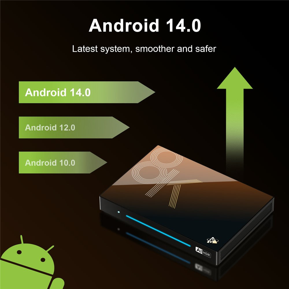H96 MAX M9S Android 14.0 TV Box 4GB RAM + 32GB ROM 8K Ultra HD Streaming Device 1000M LAN WiFi 6 BT5.4