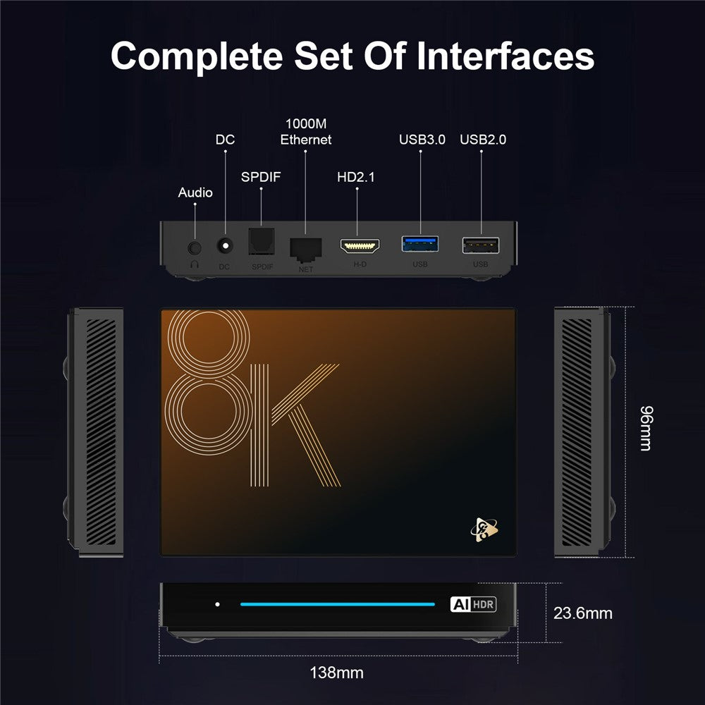 H96 MAX M9S Android 14.0 TV Box 4GB RAM + 32GB ROM 8K Ultra HD Streaming Device 1000M LAN WiFi 6 BT5.4