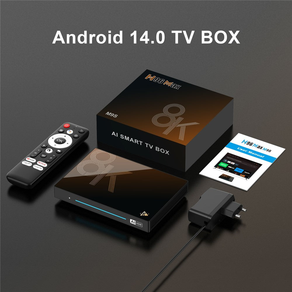 H96 MAX M9S Android 14.0 TV Box 4GB RAM + 32GB ROM 8K Ultra HD Streaming Device 1000M LAN WiFi 6 BT5.4
