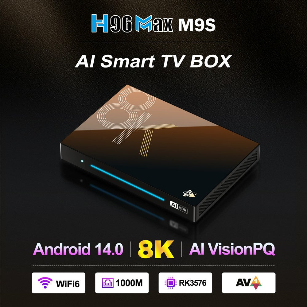 H96 MAX M9S Android 14.0 TV Box 8GB RAM + 128GB ROM 8K Ultra HD Streaming Device 1000M LAN WiFi 6 BT5.4