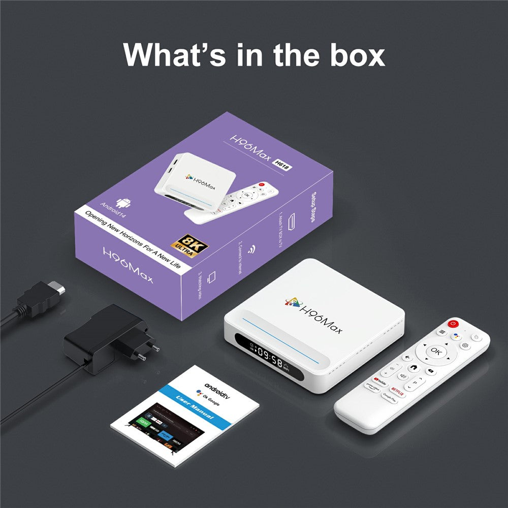 H96 Max H618 Plus 4+128GB Android TV Box WiFi 6 Bluetooth-Compatible 8K Ultra HD Smart TV Box