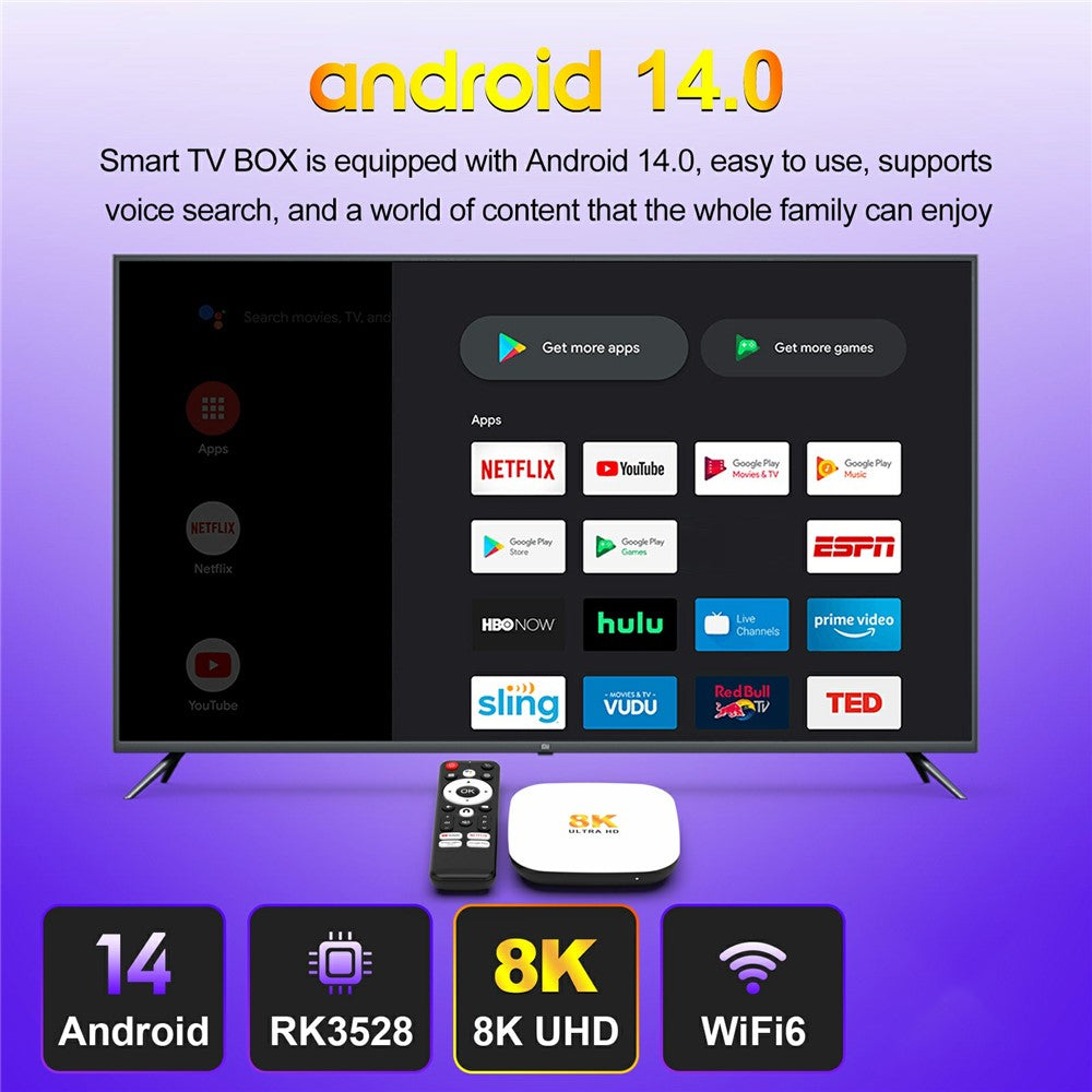 H96 MAX M2 Plus RK3528 Android 14.0 TV Box 4GB RAM + 32GB ROM 8K Ultra HD Streaming Device WiFi 6 BT5.4 Media Player