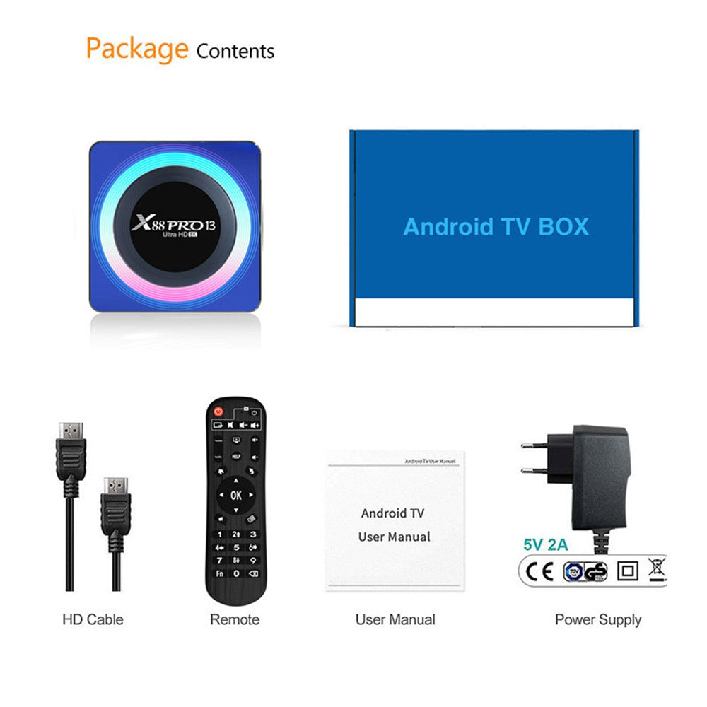 X88 Pro 13 8K Ultra HD Android 13.0 Smart TV Box with Remote Control (2GB+16GB)