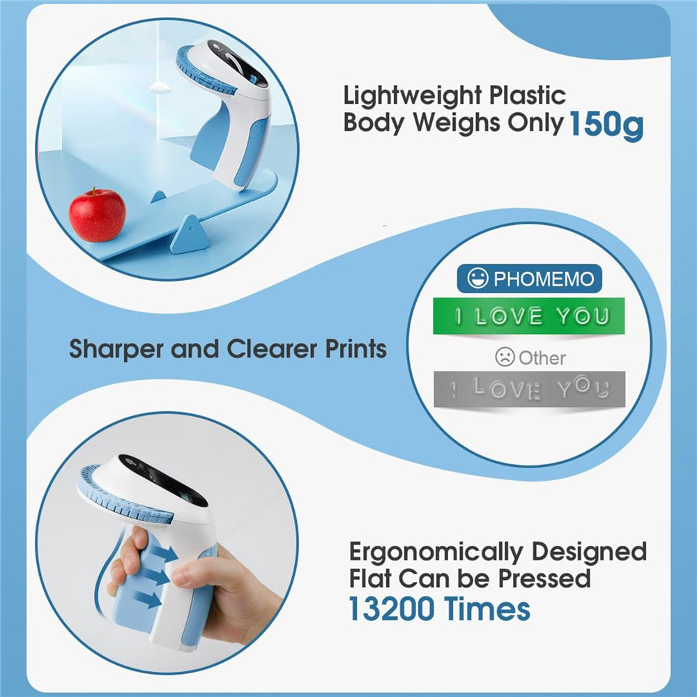 PHOMEMO E975 Manual Embossing Label Maker Handheld Embossed Label Machine with 3 Rolls Of Tapes