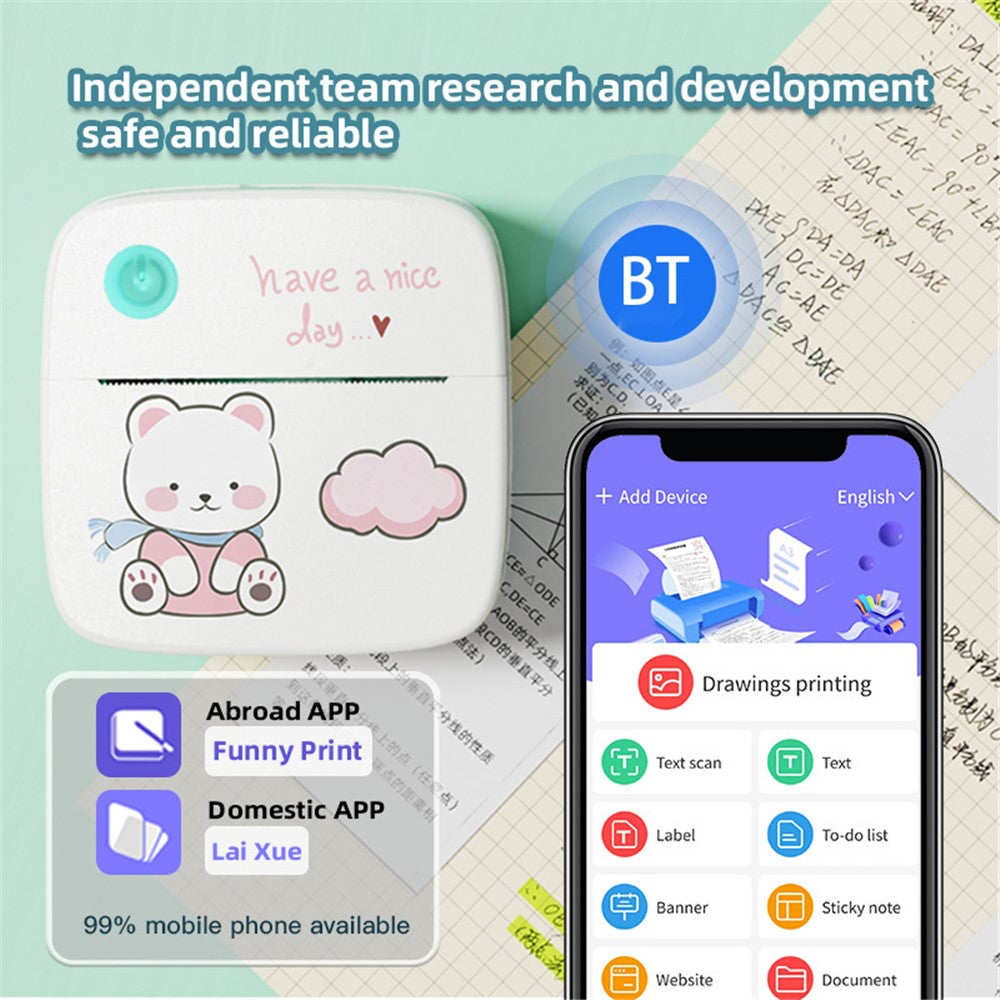 LX-D2 Bluetooth-compatible Photo Picture Smart Mini Printer with English Labels+5 Rolls 30mm Paper