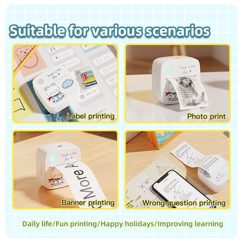 LX-D2 Thermal Inkless Bluetooth-compatible 5.2 Mini Printer for Photos, Notes, Receipt (Standard Version)