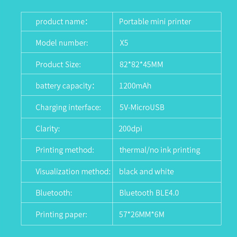 X5 Wireless Thermal Photo Printer Pocket Label Maker with Printing Paper + Color Pen