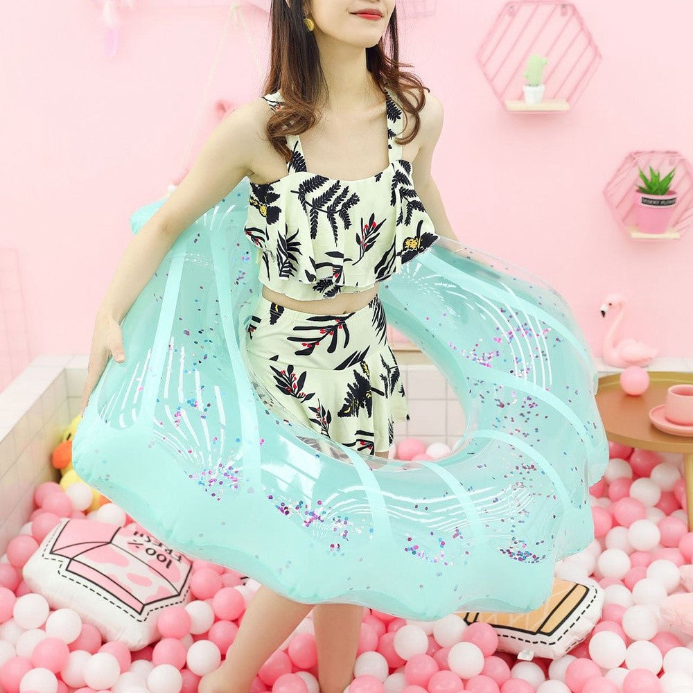 100*110cm PVC Swim Ring Inflatable Sequins Shell Shape Water Float for Children Adults