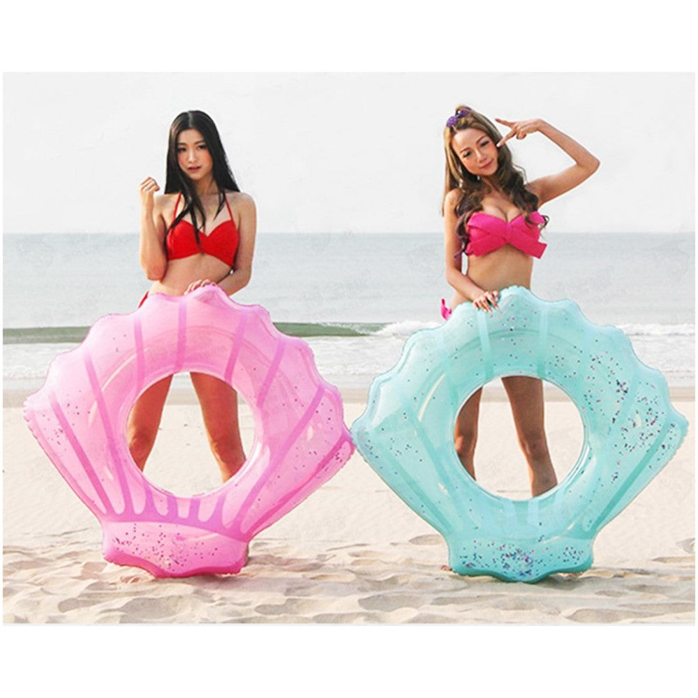 80*90cm Sequins Shell Shape Inflatable Swimming Ring Summer Pool Toy