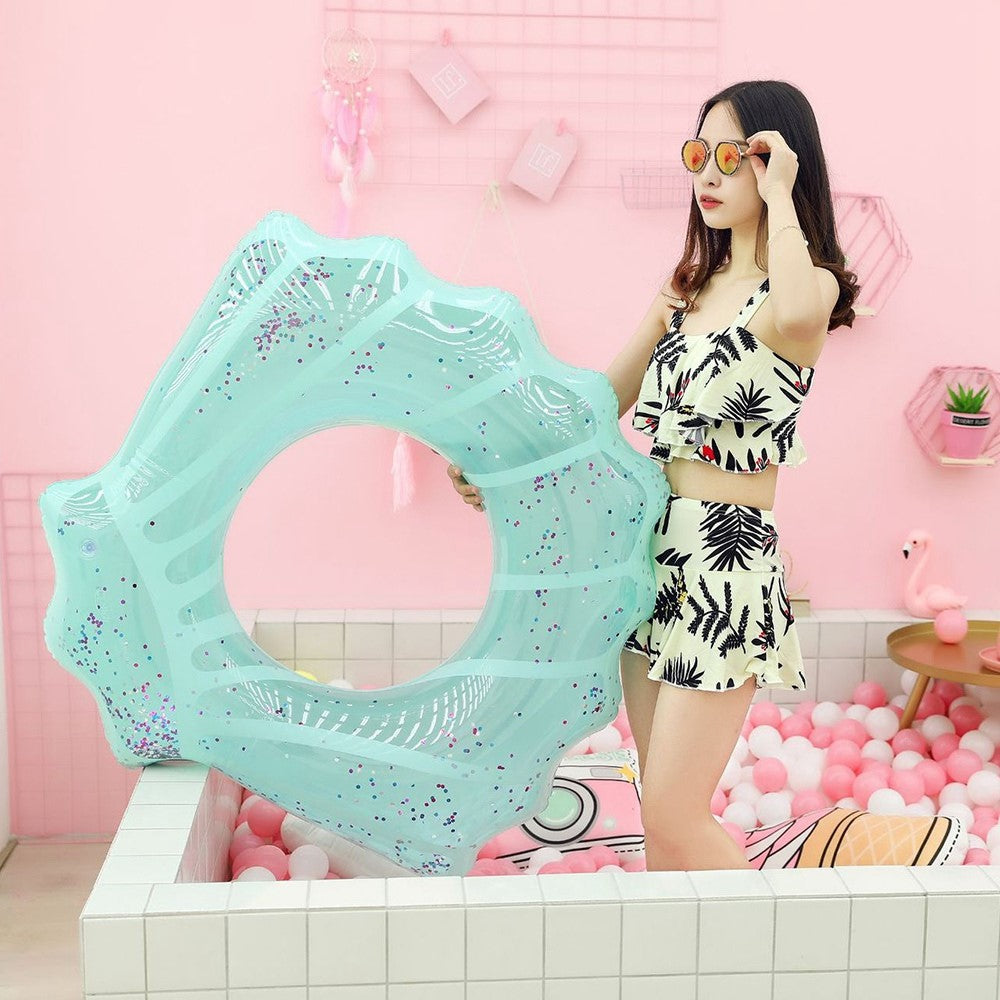 70*80cm Scallop Shell Inflatable Swim Ring Glitter Sequins Summer Swim Tube Inflatable Pool Toy