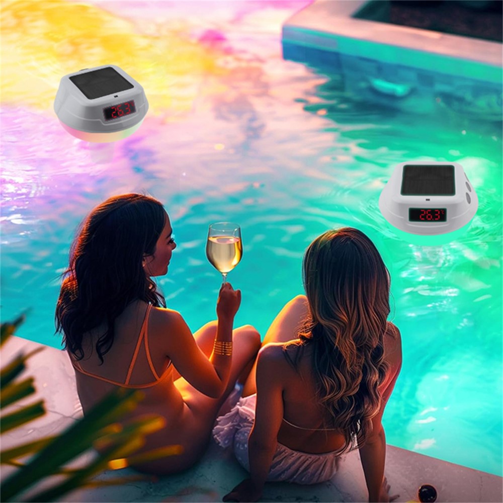TS-PL03 Solar Powered Digital Display Floating Pool Thermometer with RGB Ambient Light for Swimming Pool
