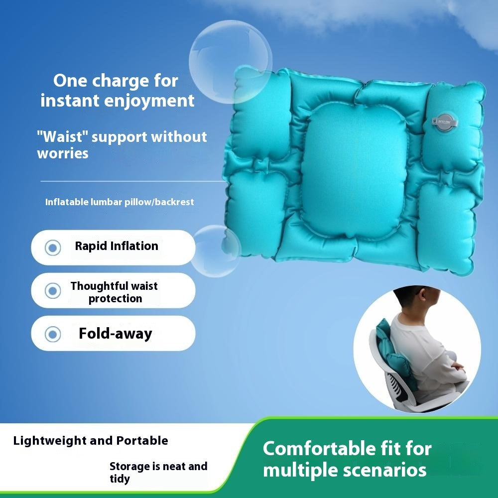 PICTET.FINO PF112B Inflatable Lumbar Pillow Ergonomic Design Crystal Velvet S-Curve Support for Car / Office Chair