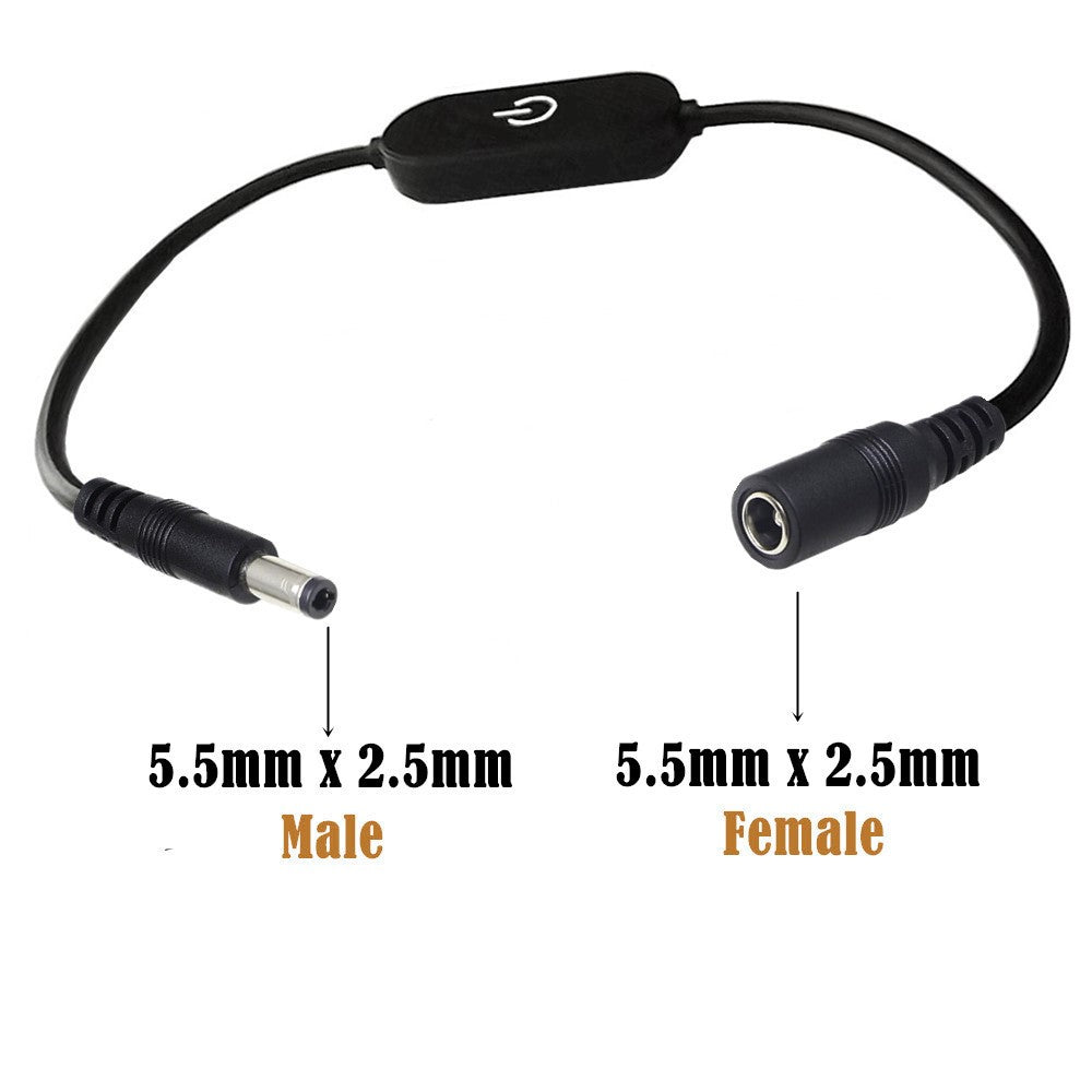 JUNSUNMAY 30cm DC 5.5x2.1mm Male to Female LED Touch Inline Dimmer Switch Controller for Single Color