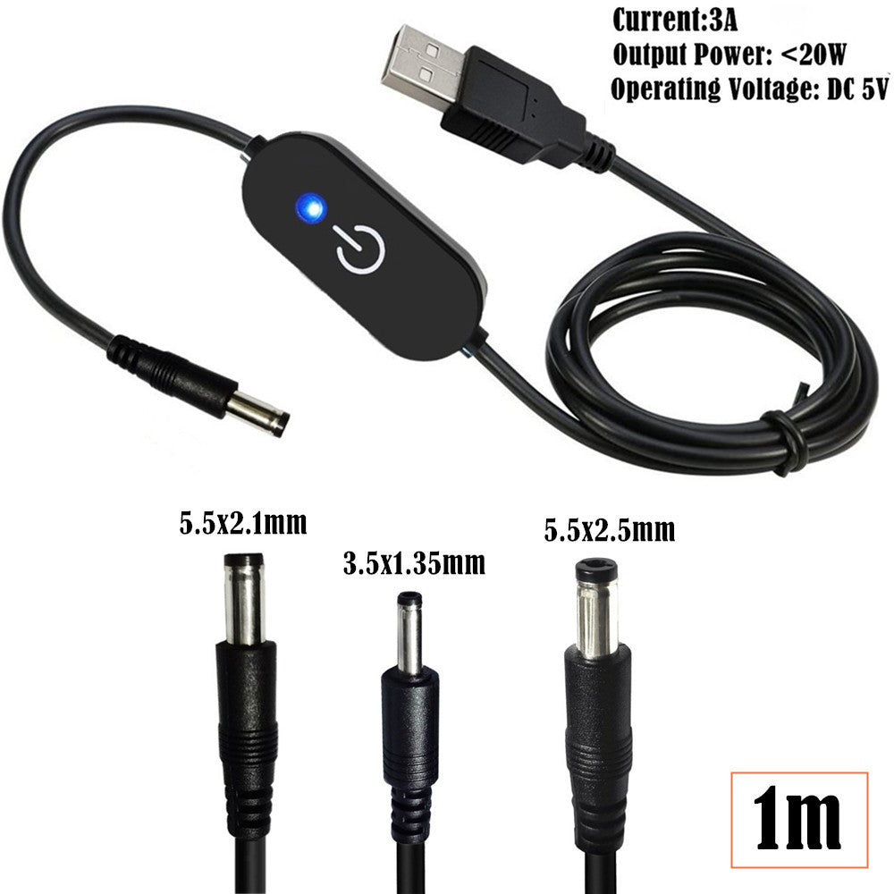 JUNSUNMAY 1m DC 5.5x2.5mm to USB Indicator Design LED Touch Inline Dimmer Switch Controller for Single Color