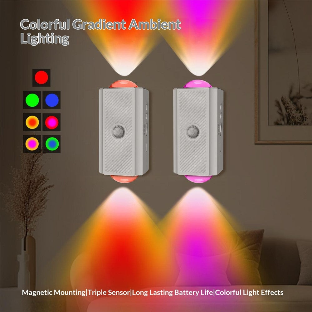 YSJ-010A 2Pcs Smart Motion Sensor Night Light RGB Gradient Ambient Lighting Magnetic Wall Light for Corridor Stairs