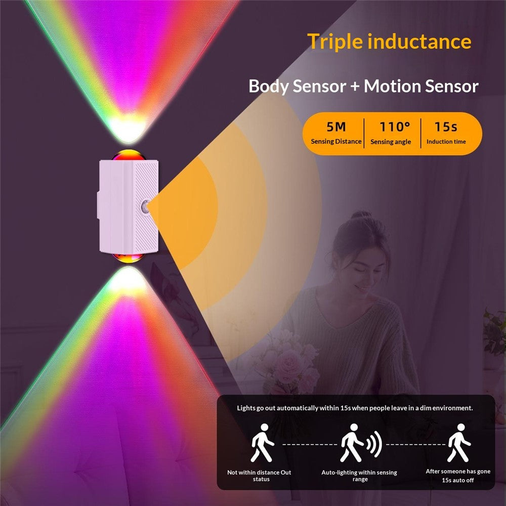 YSJ-010A 2Pcs Smart Motion Sensor Night Light RGB Gradient Ambient Lighting Magnetic Wall Light for Corridor Stairs