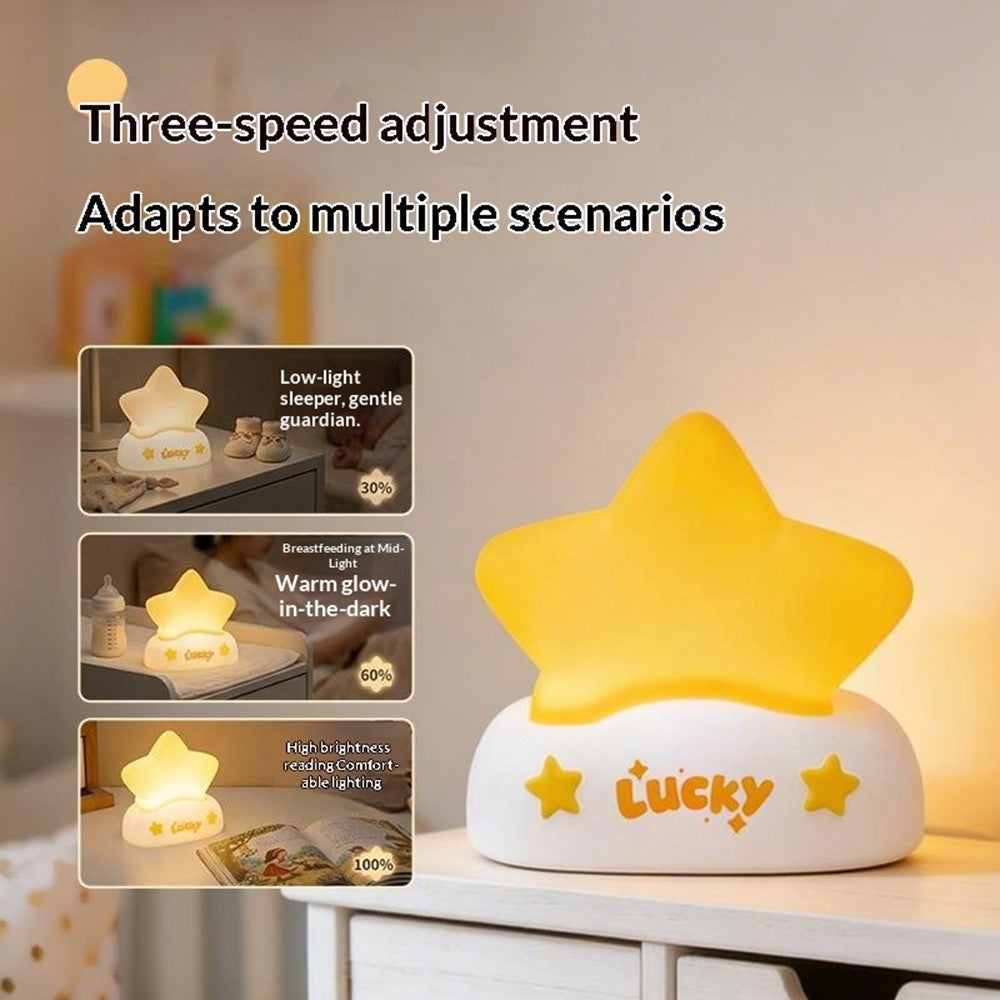 XP-007A Lucky Star Night Light Silicone 3-Brightness Pat Control Night Lamp Creative Birthday Gift for Kids Baby