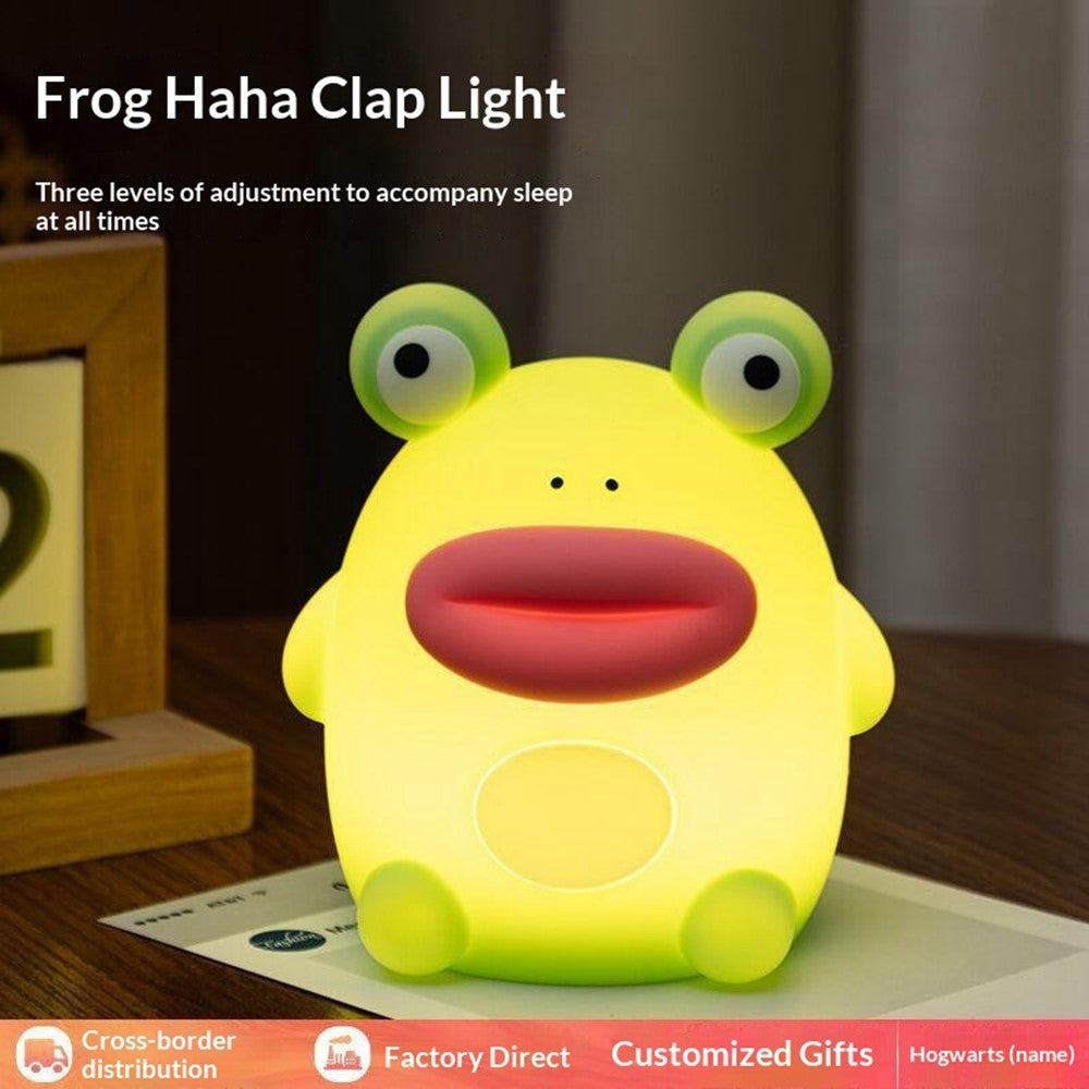 PP-D10 Frog Shape Night Light 3-Brightness Levels RGB Color Changing Remote Control Silicone Touch Lamp for Kids Bedroom