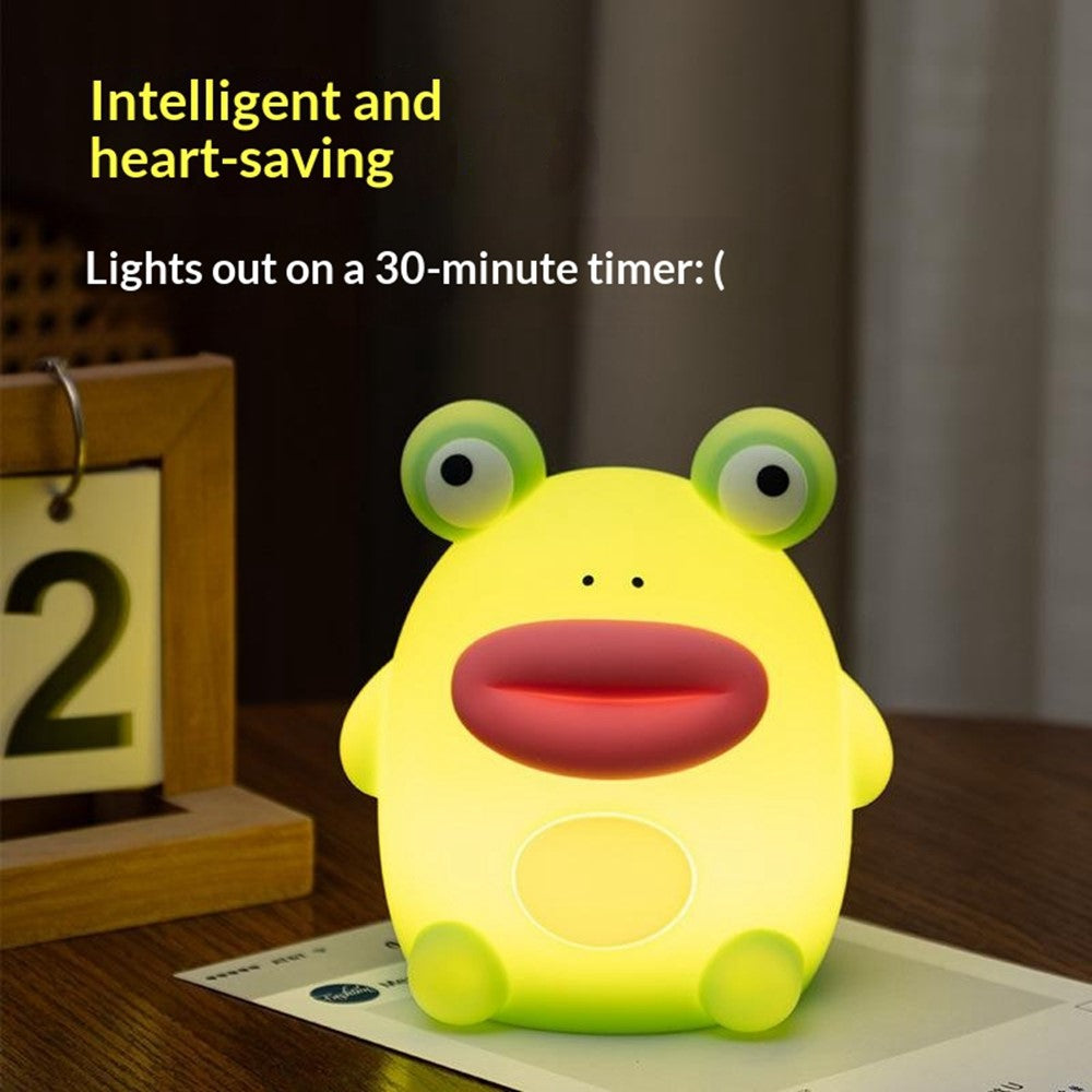 PP-D10 Frog Shape Night Light 3-Brightness Levels RGB Color Changing Remote Control Silicone Touch Lamp for Kids Bedroom