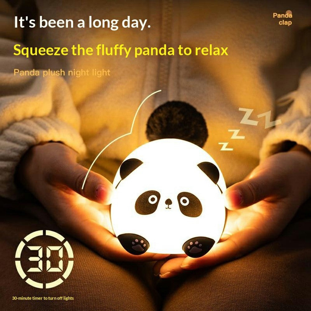 PP-D04 Fluffy Panda-Shaped Night Light 1200mAh Tap Control 30-Minute Timer Soft Light Night Lamp for Bedroom