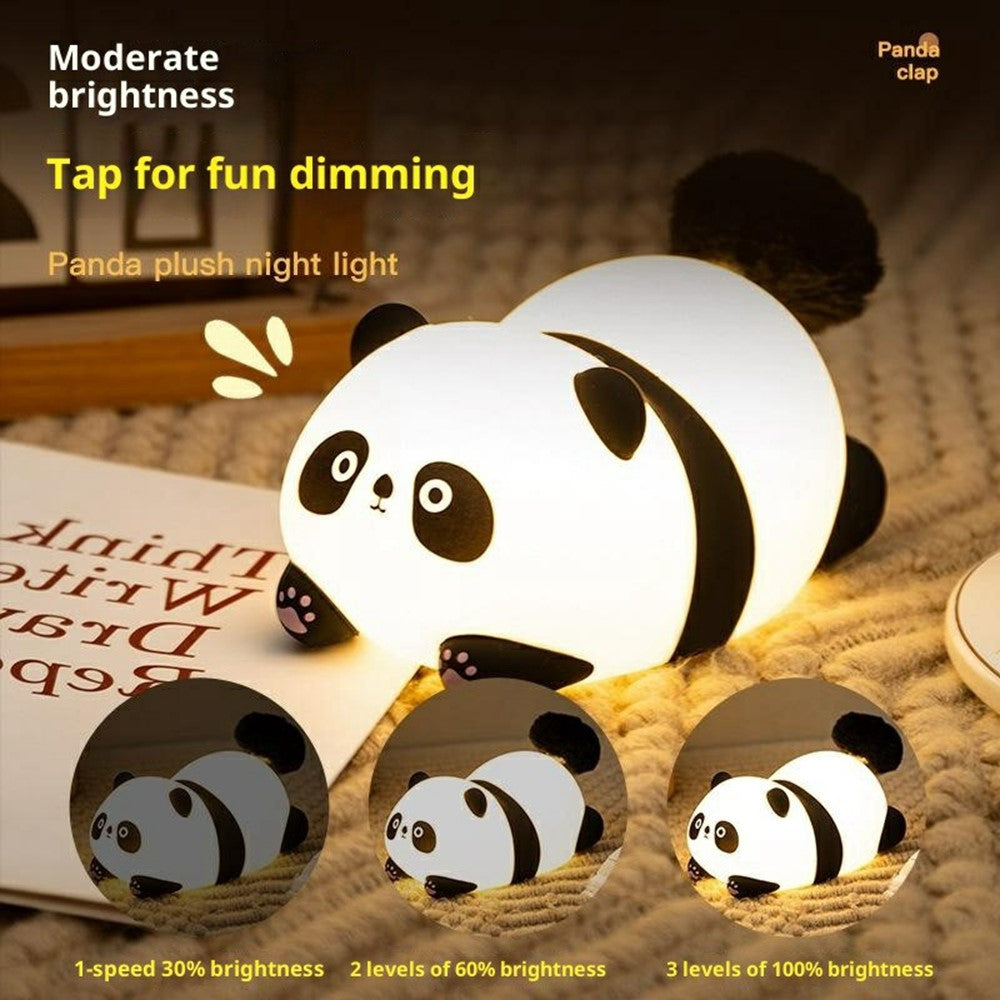 PP-D04 Colorful RGB Remote Control Fluffy Panda-Shaped Night Light 1200mAh Tap Control 30-Minute Timer Soft Light Night Lamp for Bedroom