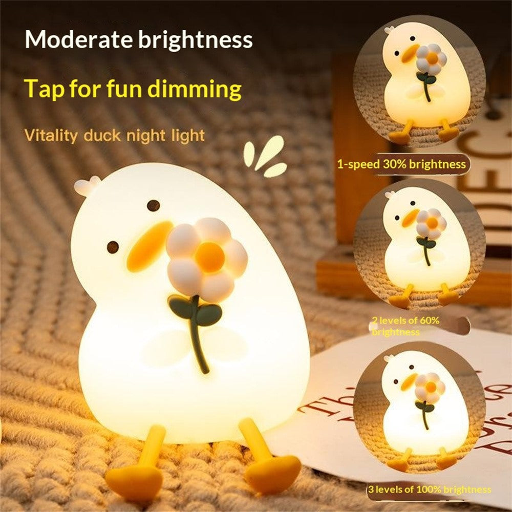 PP-D03 Cartoon Duck-Shaped Night Light Silicone 3-Brightness Levels Timer Touch Night Lamp for Bedroom