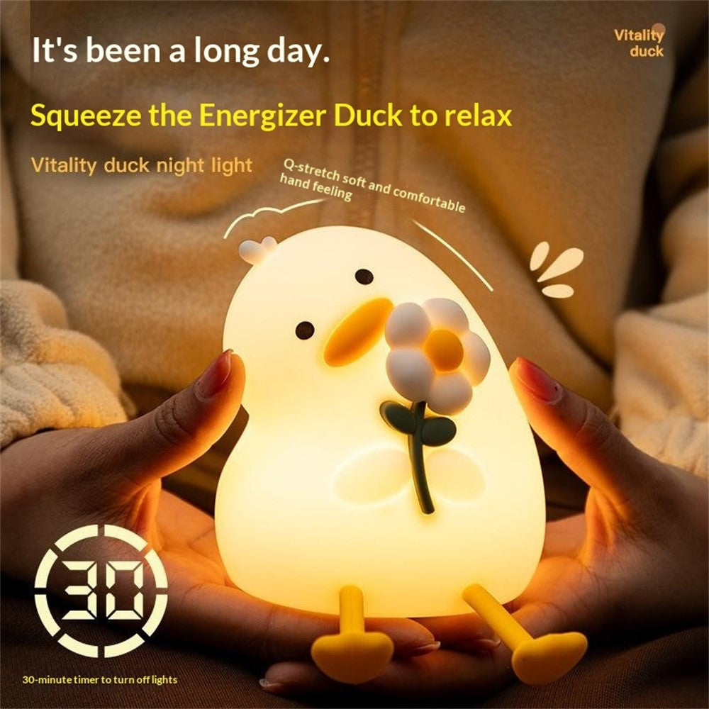 PP-D03 Cartoon Duck-Shaped Night Light Silicone 3-Brightness Levels Timer Touch Night Lamp for Bedroom