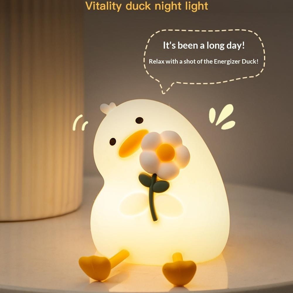 PP-D03 Cartoon Duck-Shaped Night Light Silicone 3-Brightness Levels Timer Touch Night Lamp for Bedroom