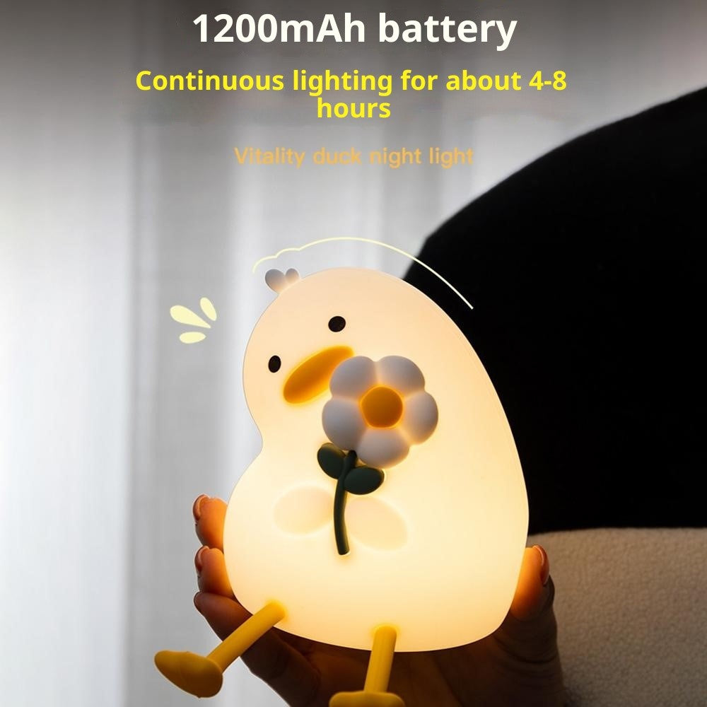 PP-D03 Cartoon Duck-Shaped Night Light Silicone 3-Brightness Levels Timer Touch Night Lamp for Bedroom