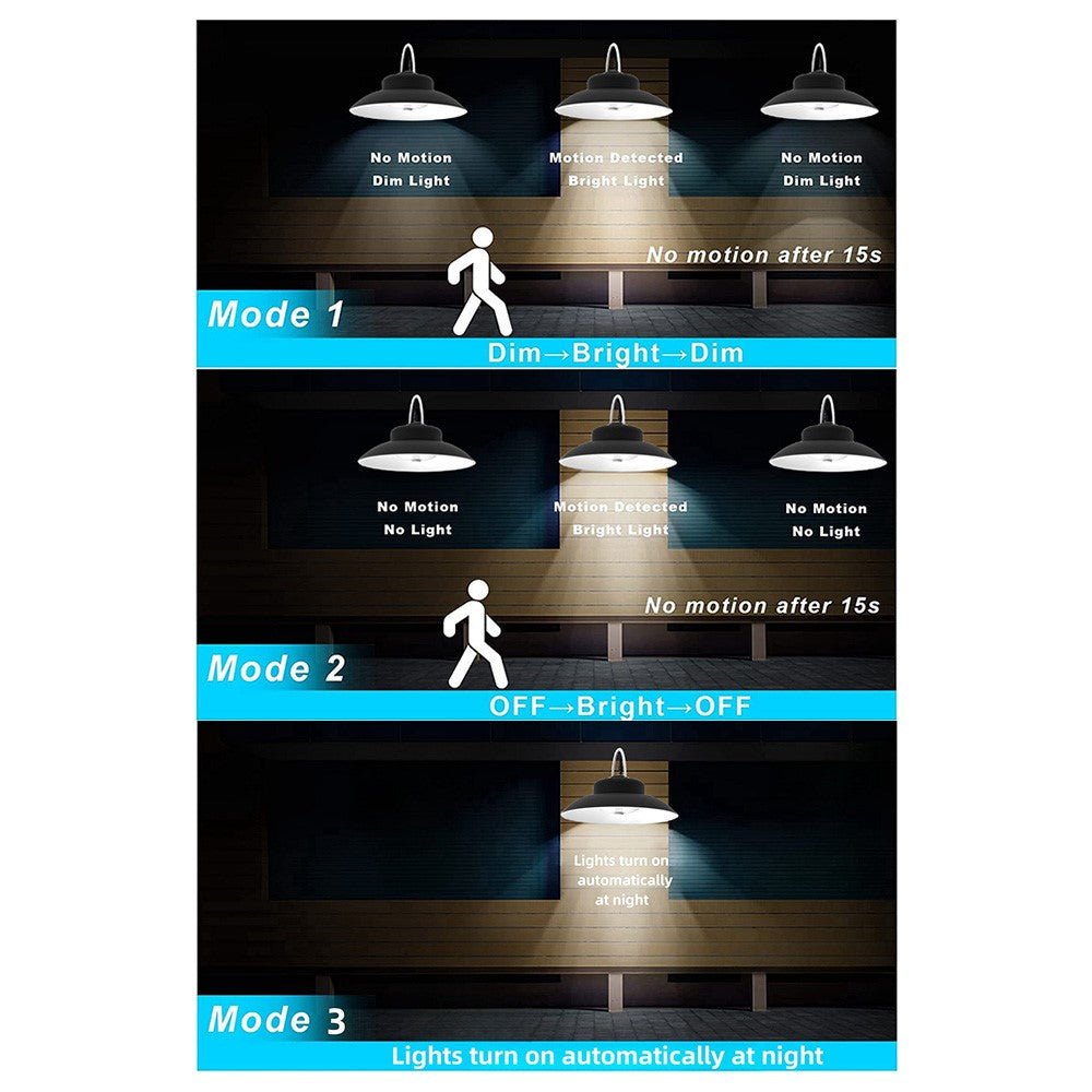 Double Head Solar Powered Pendant Light IP65 Waterproof Motion Sensor Hanging Garage Lamp with Remote Control