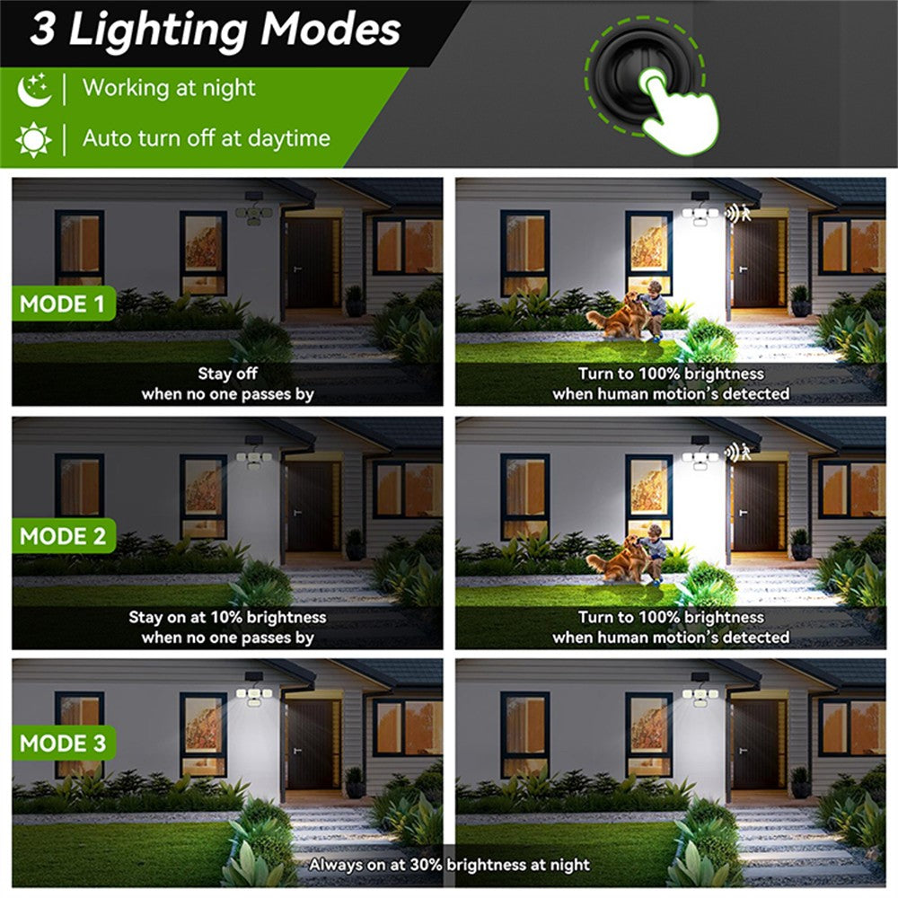 TG-TY18402 Solar Motion Sensor Light 4 Heads 336 LED 2000mAh Wall Lamp for Outdoor Garden Garage