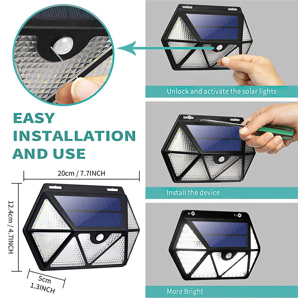 YY-61352 2Pcs 135 LED Solar Wall Lights Seven-Sided Design PIR Motion Sensor IP65 Waterproof Outdoor Garden Yard Security Lamp