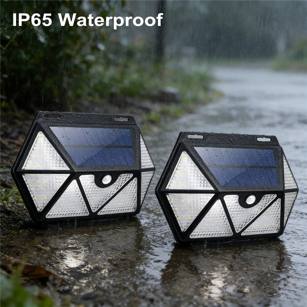 YY-61352 2Pcs 135 LED Solar Wall Lights Seven-Sided Design PIR Motion Sensor IP65 Waterproof Outdoor Garden Yard Security Lamp