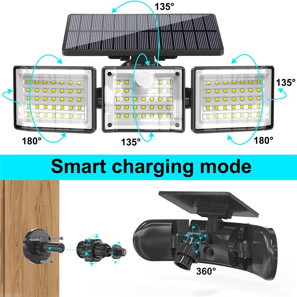 YY-20993 Solar Powered 3-Head 99 LED Security Light PIR Motion Sensor IP65 Waterproof Wall Lamp for Yard Garden Garage
