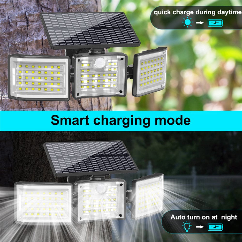 YY-20993 2Pcs Solar Powered 3-Head 99 LED Security Light PIR Motion Sensor IP65 Waterproof Wall Lamp for Yard Garden Garage