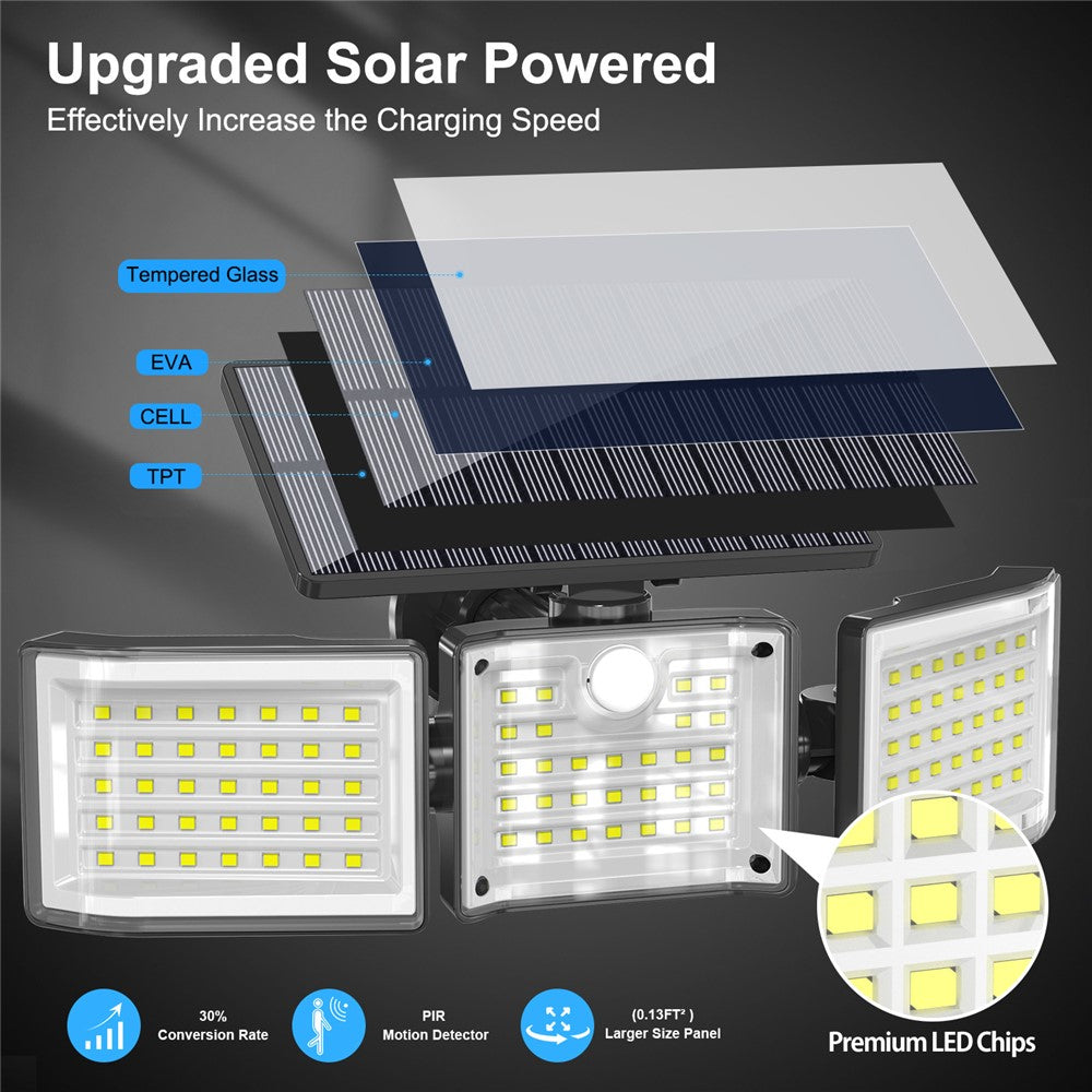 YY-20993 2Pcs Solar Powered 3-Head 99 LED Security Light PIR Motion Sensor IP65 Waterproof Wall Lamp for Yard Garden Garage
