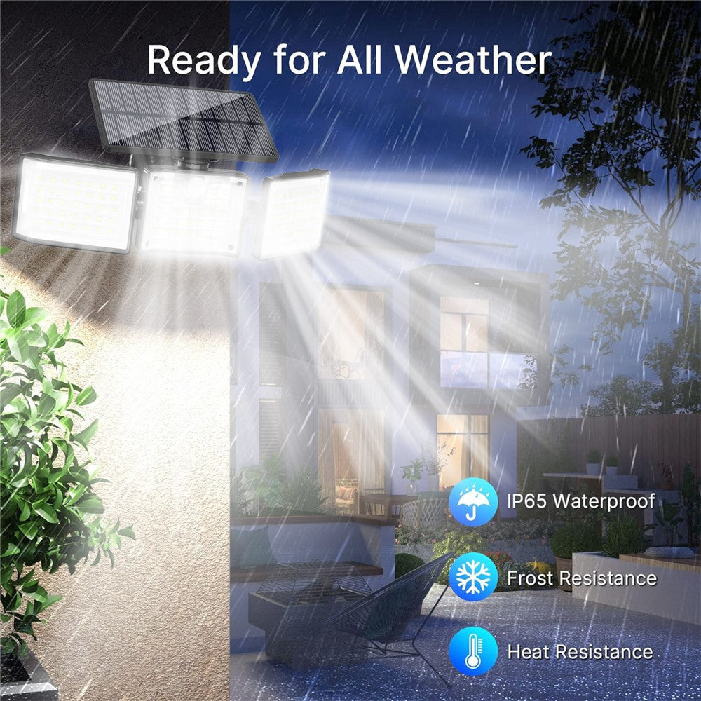 YY-20993 2Pcs Solar Powered 3-Head 99 LED Security Light PIR Motion Sensor IP65 Waterproof Wall Lamp for Yard Garden Garage