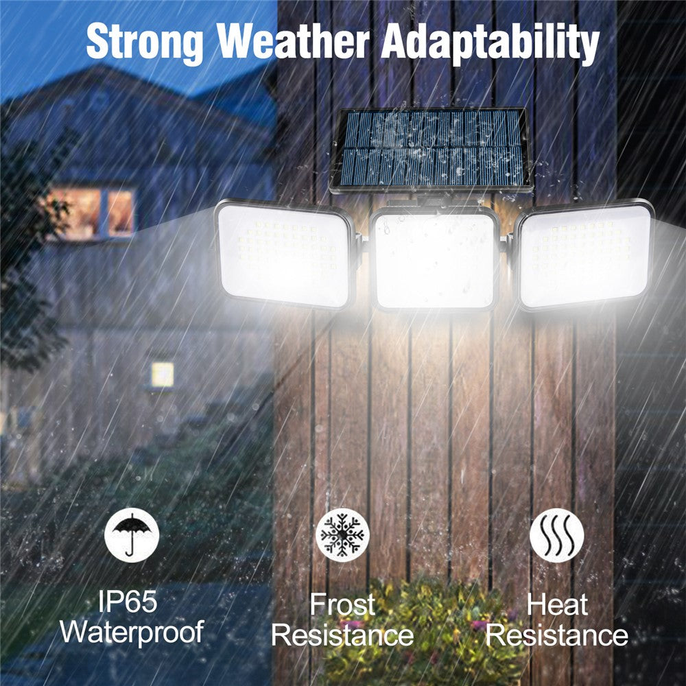 YY-21803 Solar Powered 180-LED Motion Sensor Wall Light 3-Head Rotatable Spotlight 400 Lumens IP65 Waterproof Security Lamp for Outdoor Garden