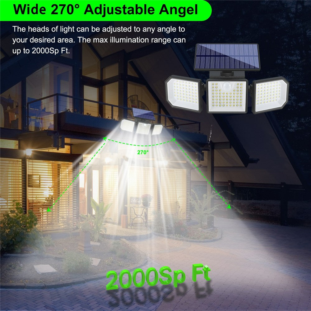 3-Head LED Solar Wall Light Motion Sensor 167-LED IP65 Waterproof Adjustable Security Light for Outdoor Garden