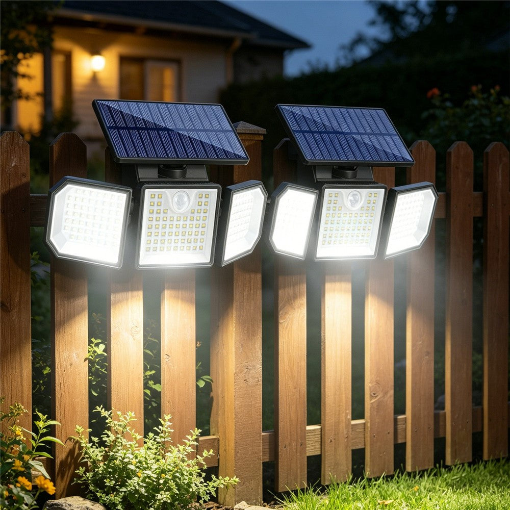 2Pcs 3-Head LED Solar Wall Light Motion Sensor 167-LED IP65 Waterproof Adjustable Security Light for Outdoor Garden