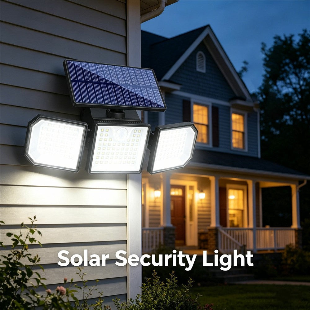 2Pcs 3-Head LED Solar Wall Light Motion Sensor 167-LED IP65 Waterproof Adjustable Security Light for Outdoor Garden